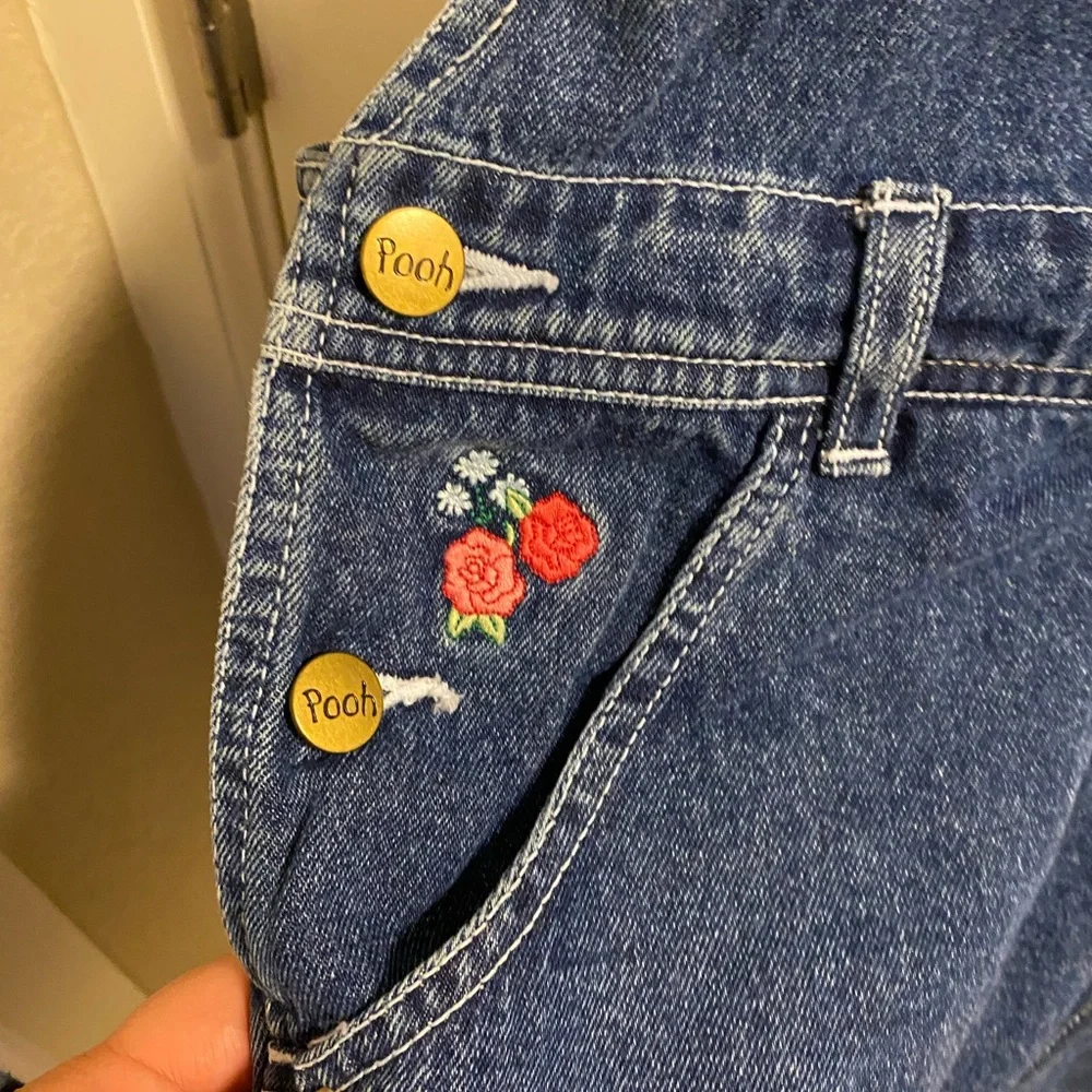 Vintage Disney Store L Shortalls Jeans Shorts Overalls Large Winnie Pooh Eeyore - Picture 3 of 8